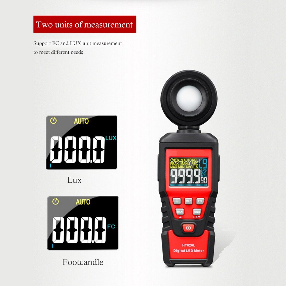 Digital Light Meter High Precision Display Luxmeter HT620 Sensor Light Meter 180 Degree Rotation Photoreceptor Illuminance Meter