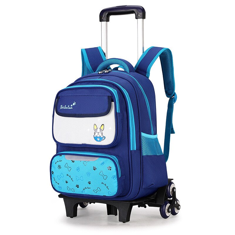 Afneembare trolley schoolrugzak tassen met wieltjes kinderschooltas jongens basisschoolrugzakken meisjes schooltassen sac a dos enfant: 6 wielen hemelsblauw