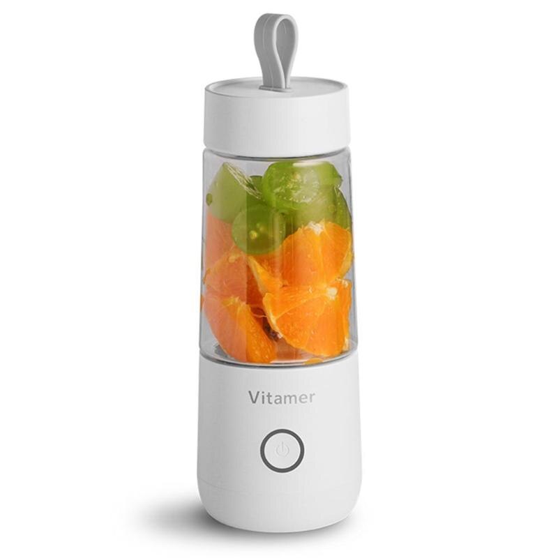 Mini exprimidor portátil de 350ml, Mini licuadora portátil inteligente con USB para zumos, licuadora de batidos recargable: Blanco