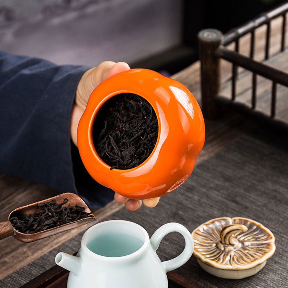 1Pc Sealing Tea Caddy Decorative Tea Canister Ceramic Tea Can Storage Jar Orange