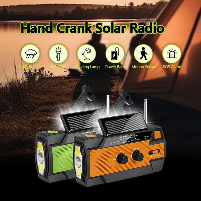 small portable radio Emergency USB rechargeafm Radio Power Bank Solar Hand Crank LED Flashlight battery operated radio