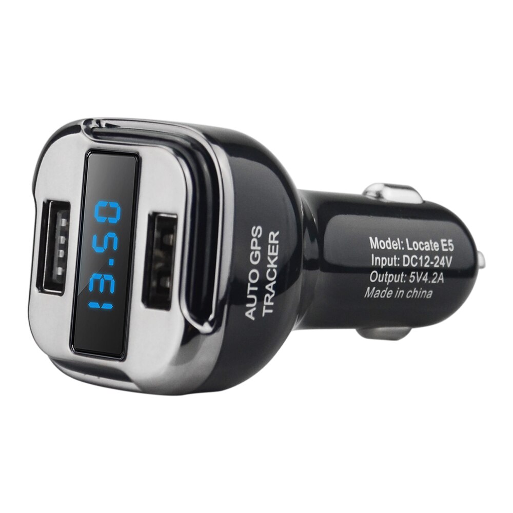 Hoge Nauwkeurigheid Smart Car charger Real-time Datum Monitoring Dual USB Zwart Lokaliseren E5 ingangsspanning DC 12 V-24 V