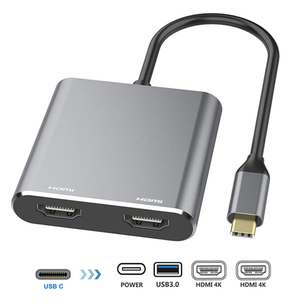 4in1 Typ C Hub zu Dual HD 4K USB 3,0 PD Schnelle Ladung Dual Bildschirm Verlängern Spiegel Anzeige USBC Docking Bahnhof Adapter