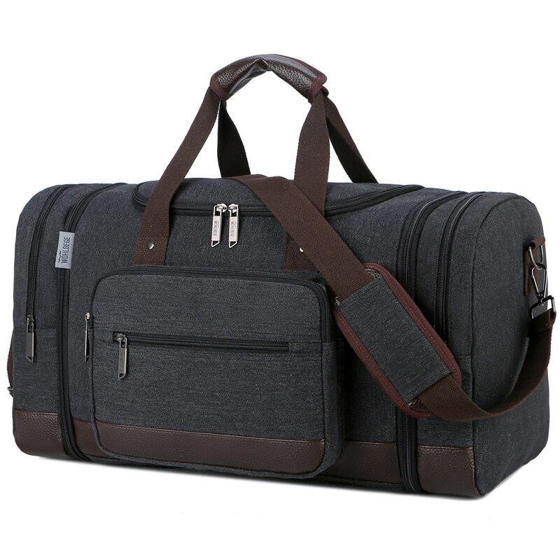 Sacs de voyage en toile pour hommes avec sacs de rangement en cuir pour bagages à main en cuir pour hommes: Black