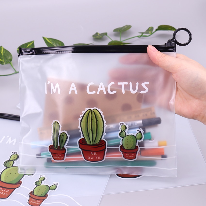 Cactus PVC Waterproof Pencil Cases Transparent Stationery A5 File Folder Storage Office School Supplies Pencil Bags for Girls