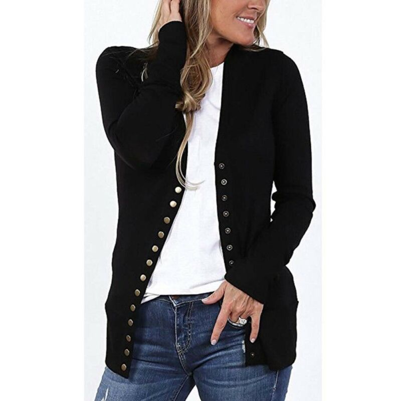 Pull en tricot à manches longues et col en V pour femme, pull ample avec bouton-pression, style rétro, tendance, automne hiver