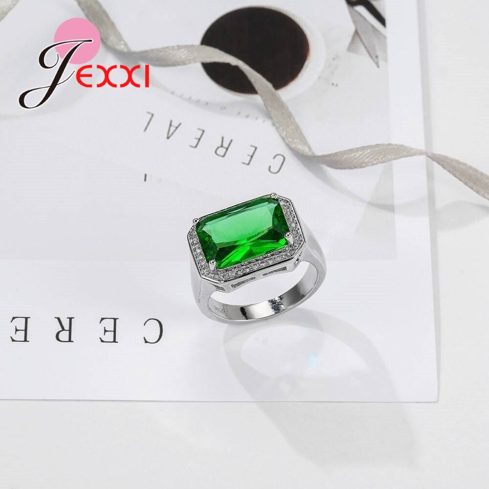 Mode Vintage 925 Sterling Zilveren Ringen Verharde Grote Rechthoek Groene Stenen Wome Man Party Accessoires