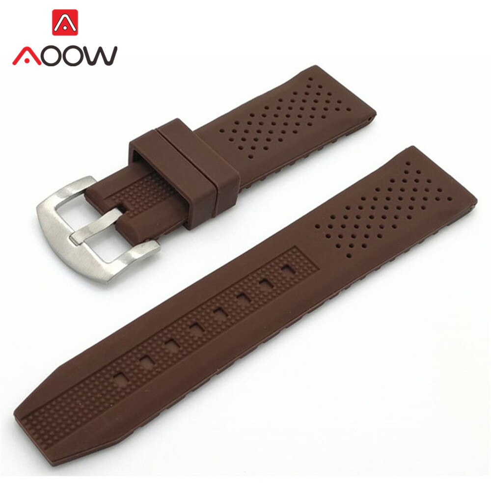 Universele sport waterdichte siliconen horlogeband 16mm 18mm 20mm 22mm 24mm rubberen ademende metalen gesp armbandband riem: Koffie / 20mm