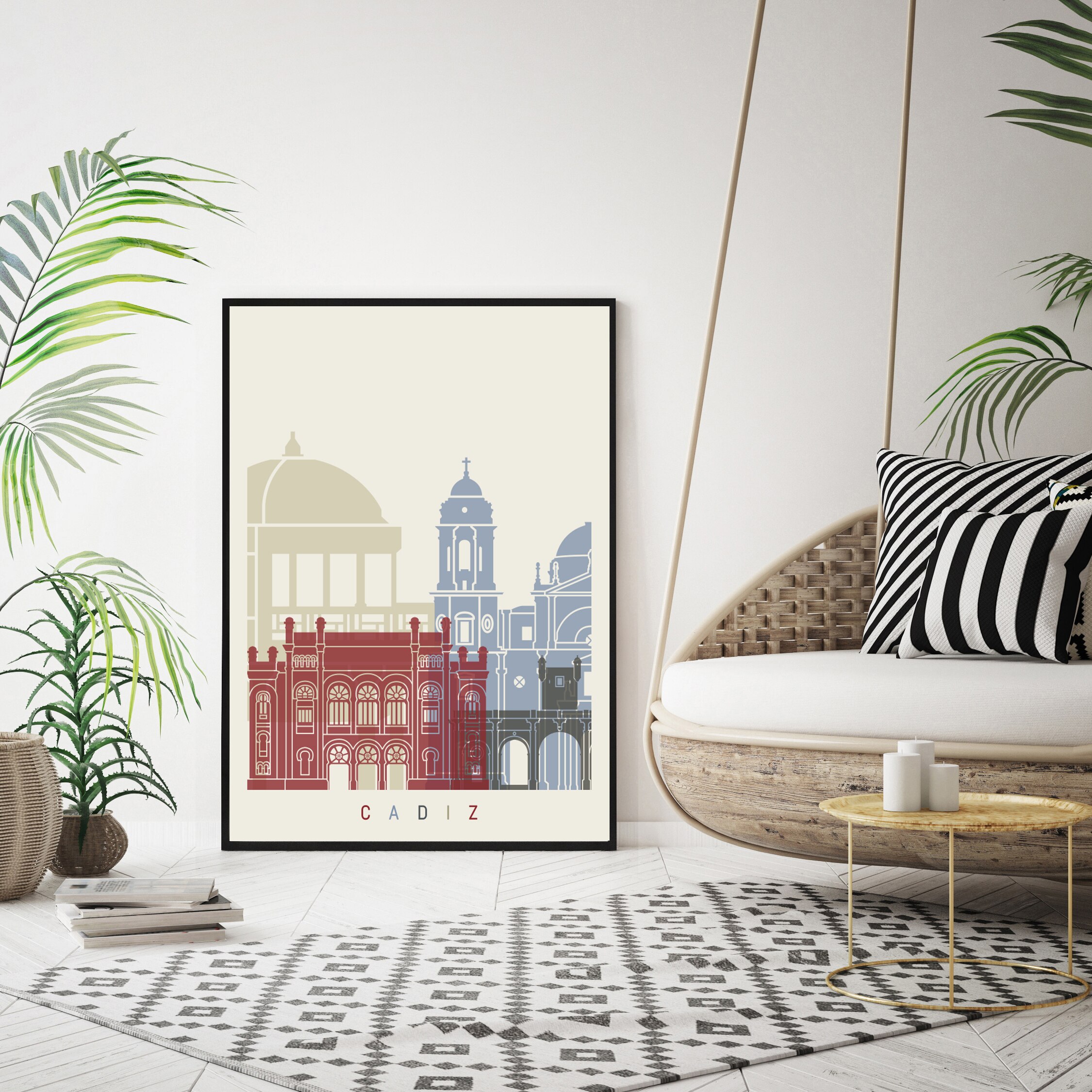 Cádiz Skyline Poster-Cartel Lámina Artistica decoración Hogar Monumentos Ciudad - Cartel de arte de Pared Viajes Paisajes