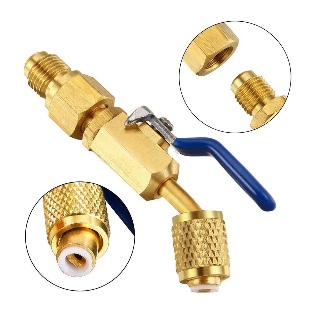 6 Pieces Air Conditioning Refrigerant Angled Compact Ball Valve 1/4 Inch for R410A R134A R12 R22 AC HVAC Charging Hoses and Mani