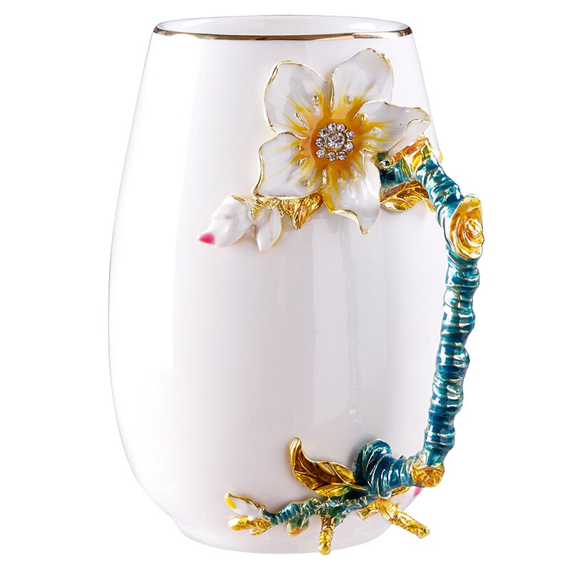 Europe Novelty Enamel Coffee Cup Mug Flower Tea ceramics Cups for and Cold Drinks Milk Alloy Handgrip Cups and Mugs