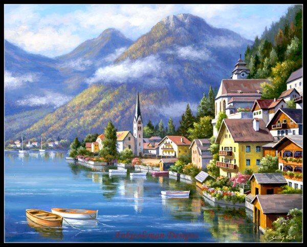 Broderie point de croix compté Kits couture-artisanat 14 ct DMC couleur bricolage Arts fait main décor-paysage 228 w x 182 h: 2