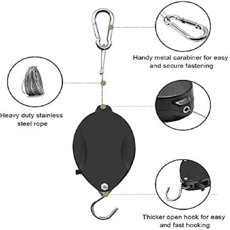 Retractable Plant Wire Pulley, Adjustable Plant Hanger Hook with Locking Mechanism for Hanging Plants, Garden Flower Baskets, Po