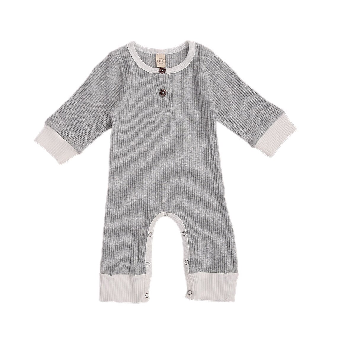 Baby Lente Herfst Outfit Geribbeld Solid Jumpsuits Ronde-Hals Met Lange Mouwen Rompertjes Voor Peuter Meisje, jongen, 0-18 Maanden: Grijs / 12m
