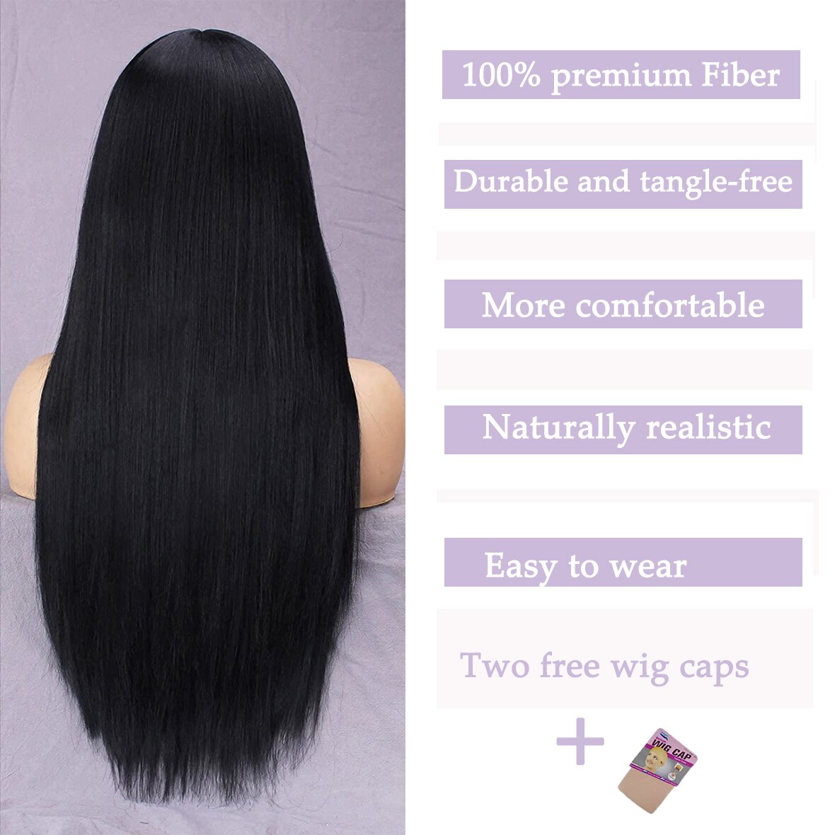 Xtrend Synthetic wig 26 Inch Straight Wig With Bangs Long Hair Wigs for Women Heat Resistant for Daily Halloween Cosplay Party