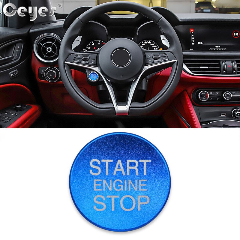 Ceyes Auto Interieur Accessoires Sticker Styling Ontsteking Start Motor Stop Knop Ring Fit Voor Alfa Romeo Stelvio 159 Mito Giulia: Start Cover Blue