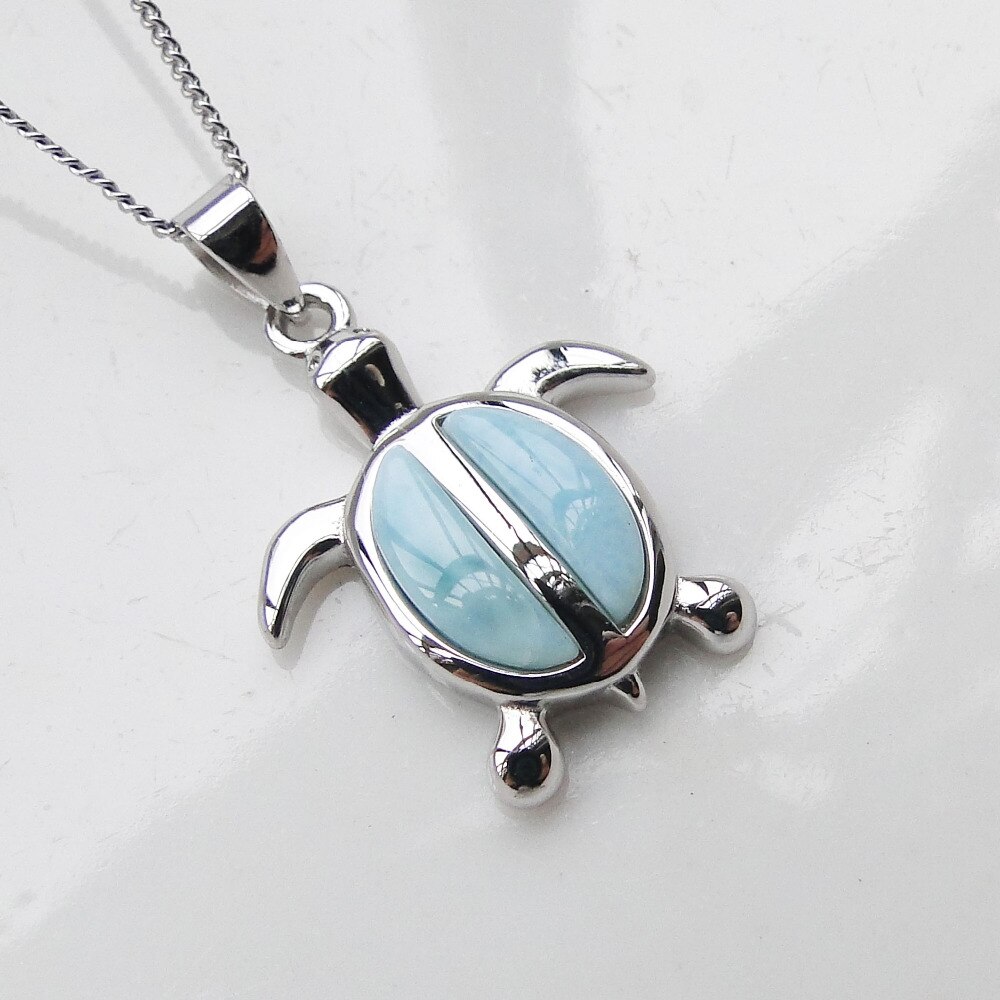 925 Sterling Zilveren Hanger Natuurlijke Larimar Hanger Leuke Sea Turtle Charm Hanger voor man en vrouwen Sieraden