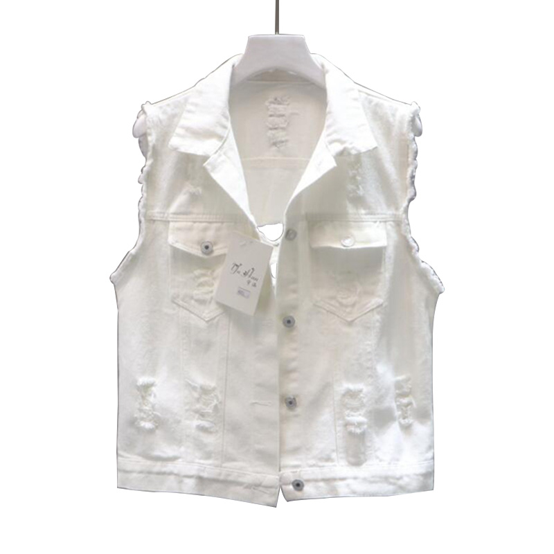 Chaleco vaquero de verano , chaleco de Mujer blanco puro con letras, chaleco de agujeros, chaqueta vaquera salvaje de primavera Para Mujer, chaleco de Para Mujer