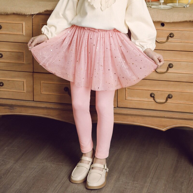 Girls Leggings with Skirt Children Spring Skinny Pants Solid Cotton Skirt-Pants Toddler Kids Leggins