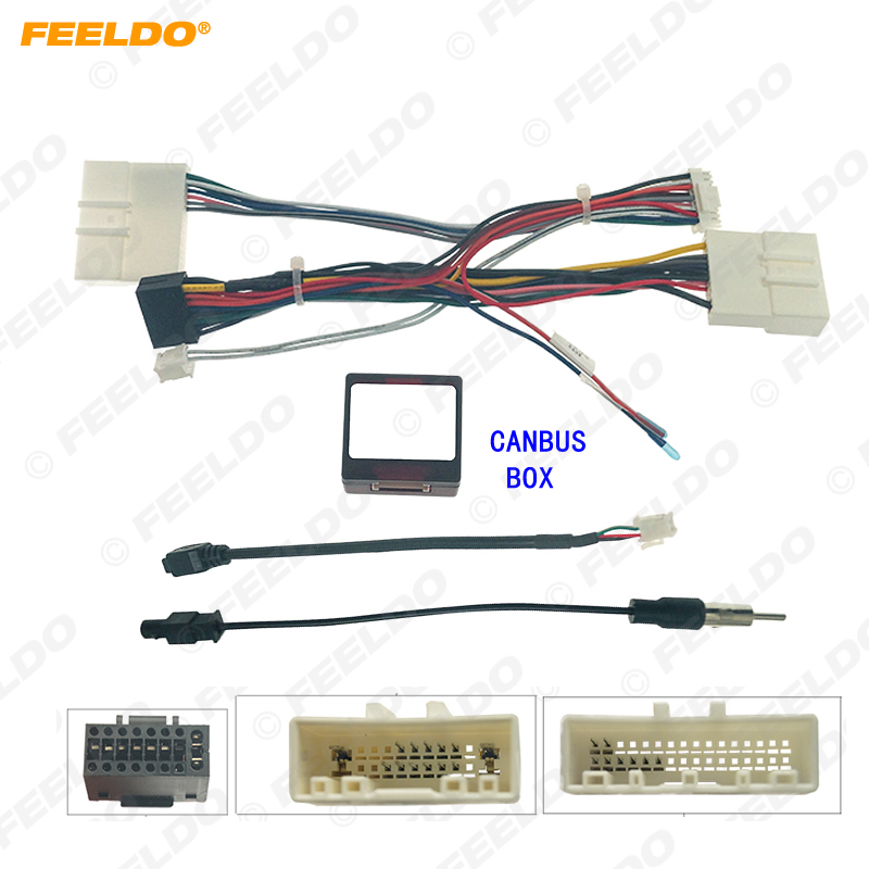 FEELDO – lecteur DVD Audio de voiture 16 broches, adaptateur de puissance Calbe avec boîte Canbus pour Renault Clio 4/Captur 16-17, prise stéréo, faisceau de câbles
