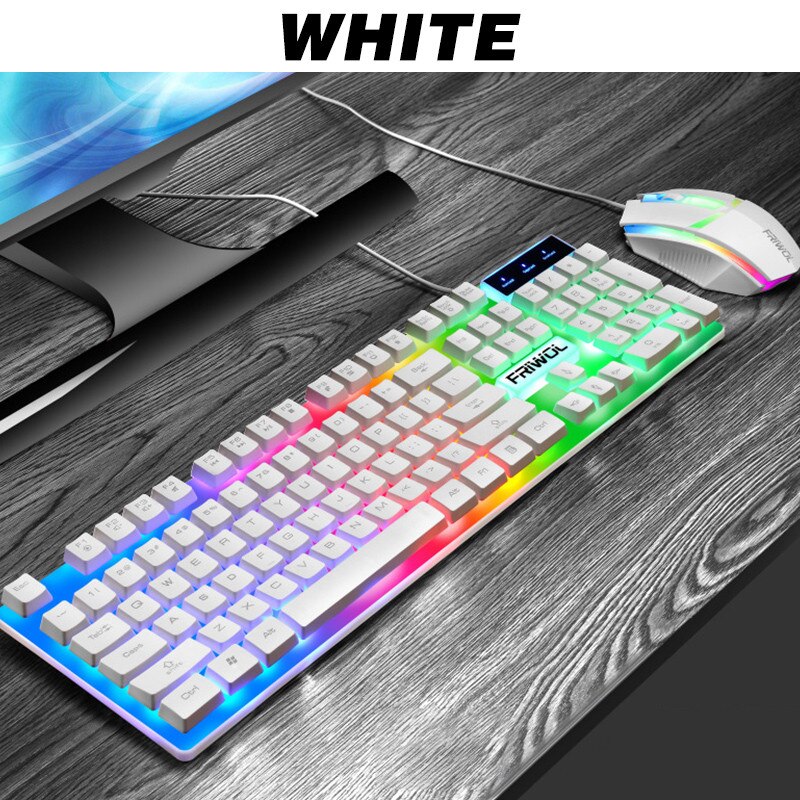 LED Rainbow Backlight USB Ergonomic Wired Gaming Keyboard + 2400DPI Mouse Set Kit USB 104 keys for PC Laptop Computer Gamer: Black
