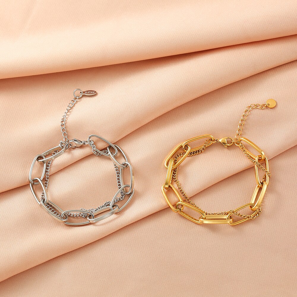 Elo da Cadeia de moda Pulseira de Aço Inoxidável Pulseira para As Mulheres Exquisite Gold Metal Pulseira Jóias de Presente Da Menina Da Praia брелок