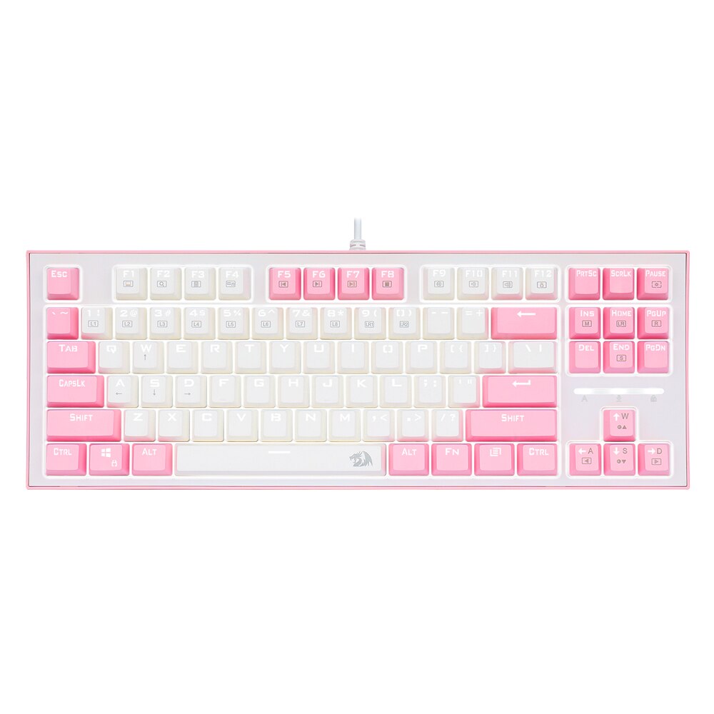 REDRAGON BES K611 USB Pink White Mechanical Gaming Keyboard Blue Switch Led Backlit 87 Keys Computer PC Gamer: K611-W1B