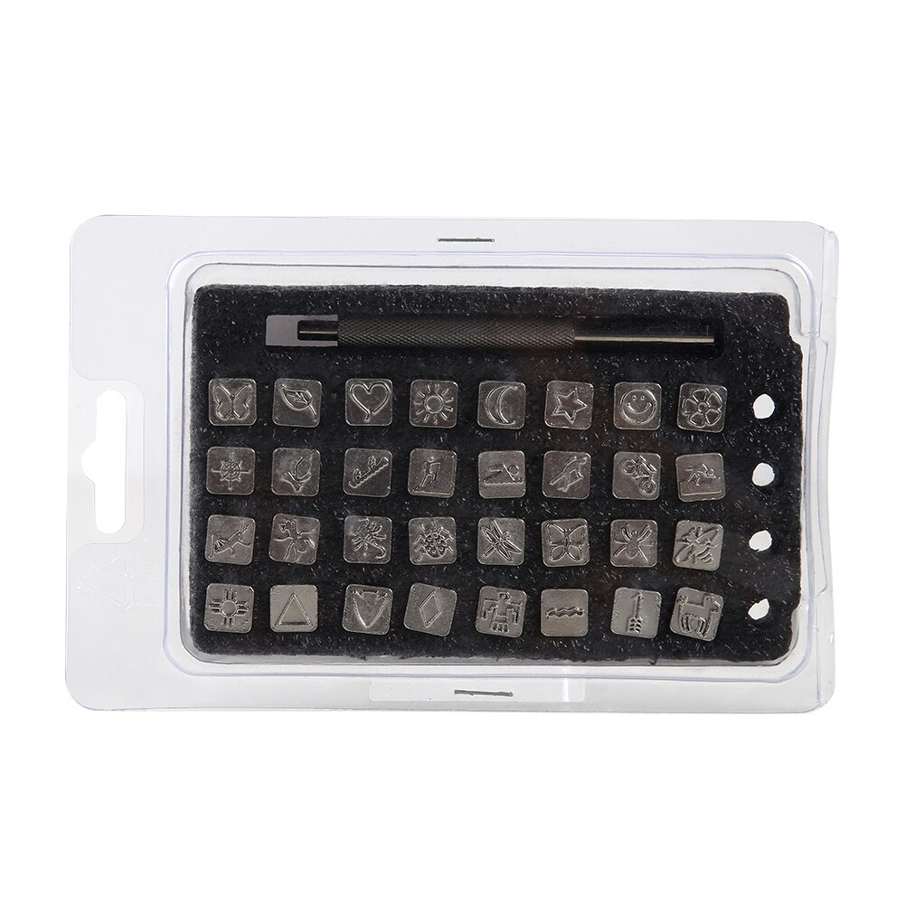 Die Cutter Card Making Button Maker 32pcs Zinc Alloy Graphic Stamp Punch Set Leather DIY Cardmaking Handicraft Tool