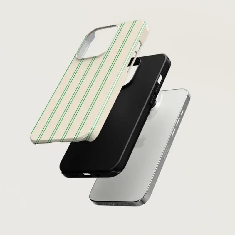 Nålestribet grønt telefoncover til 11 16 15 14 13 12 pro max plus luksuriøst dobbeltlags bagcover