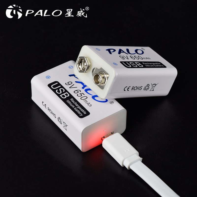 PALO micro USB 9V 6F22 Rechargeable Li-ion Battery 9 volt lithium battery 650mAh fast charging LED display batteries