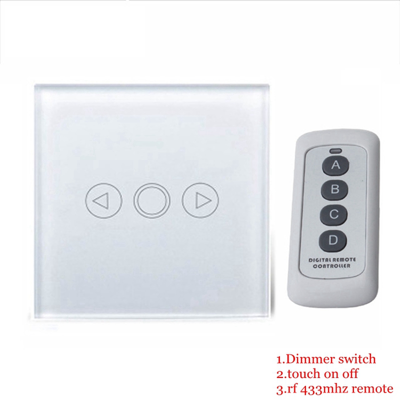 Dimmer Touch Switch 1 Gang Wall Light Switch EU Standard Crystal Glass Panel Remote Control Light Switch RF 433mhz Controller