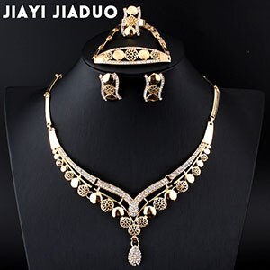 Jiayi jiaduo afrikanske brude smykker sæt til kvinder guldfarvet krystal halskæde øreringe sæt bryllup opgave: 7