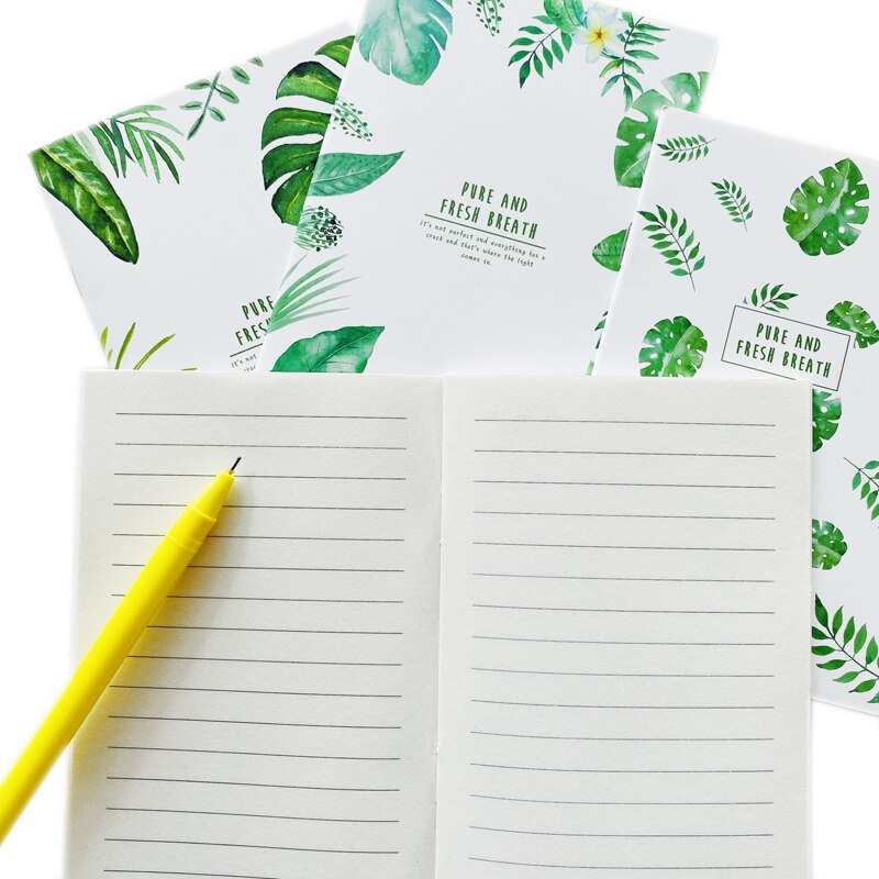 Cuaderno de hojas verdes con respiración pura y fresca, cuaderno diario para escribir, libro escolar, oficina, material de papelería para estudiantes, 20 páginas