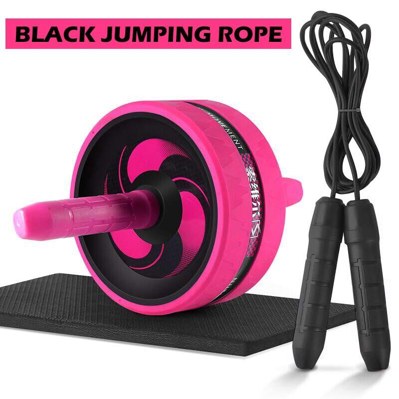 Roue abdominale silencieuse, corde à sauter, avec tapis pour exercices abdominaux, accessoires de musculation X61B: Pink with rope