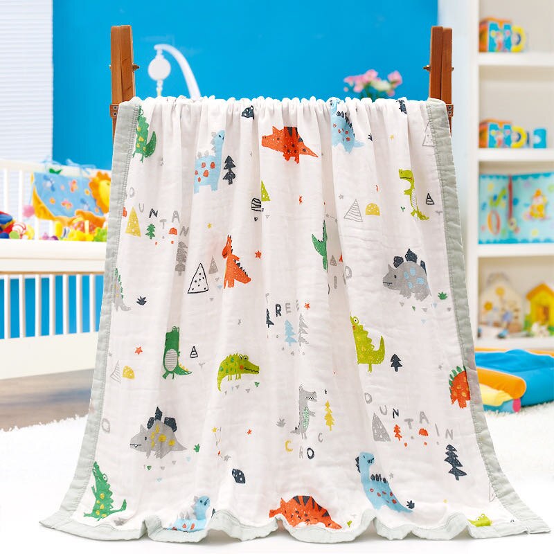 Baby badehåndklæde 110 x 110cm brede kanter 6 lag bomuldsgasbind, spædbarnssengetøj sommer tæppe til nyfødte børn: 02