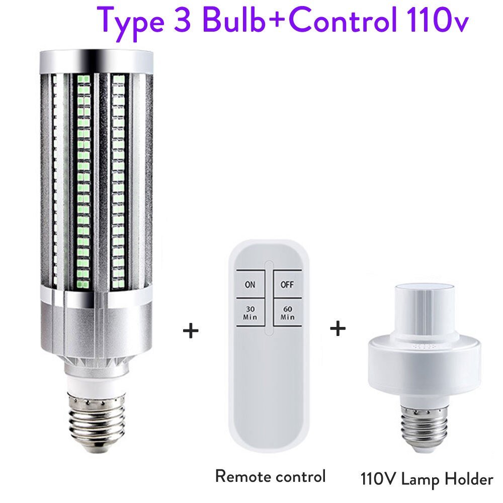 E27 60W 40W Uvc Led Kiemdodende Uv Licht Sterilisator Ultraviolet Licht Uv Desinfectie Lamp Eliminator Buis Ac 220V 110V: 3 With Control 110v