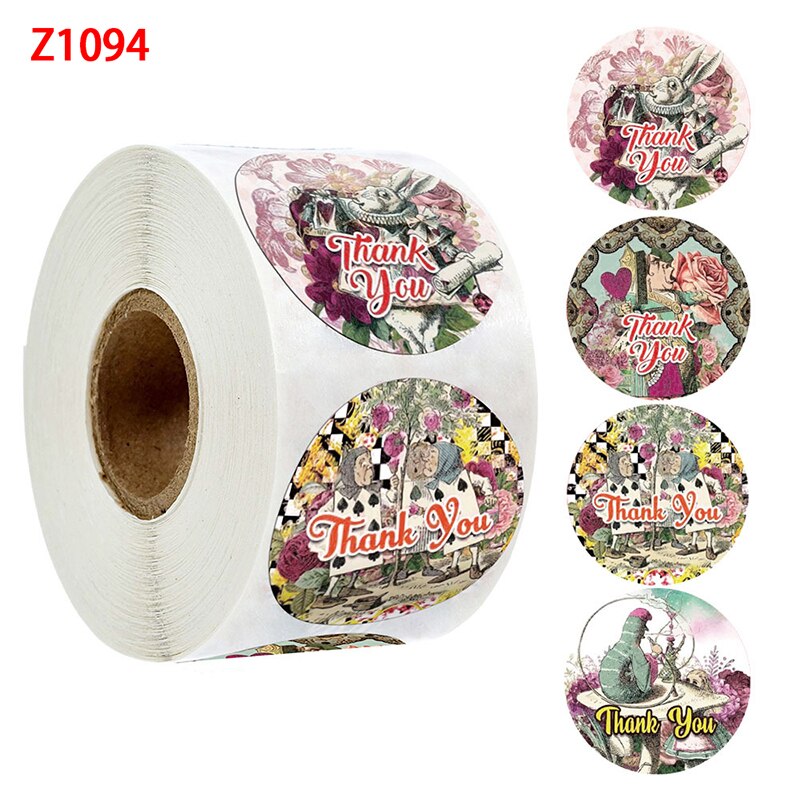 500Pcs/Roll Ronde Bloemen Dank U Sticker Scrapbooking Voor Pakket Seal Labels Custom Sticker Decoratie Bruiloft Stickers