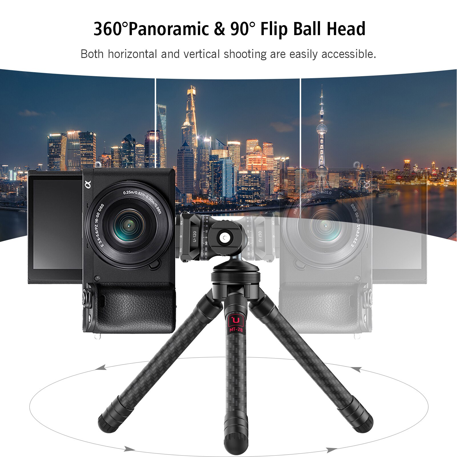 Ulanzi 360 °-panorama-kugelkopf aus aluminiumlegierung mit stativhalterung für 20kg nutzlasten, horizontale und vertikale aufnahmen für dslr- und slr-kameras