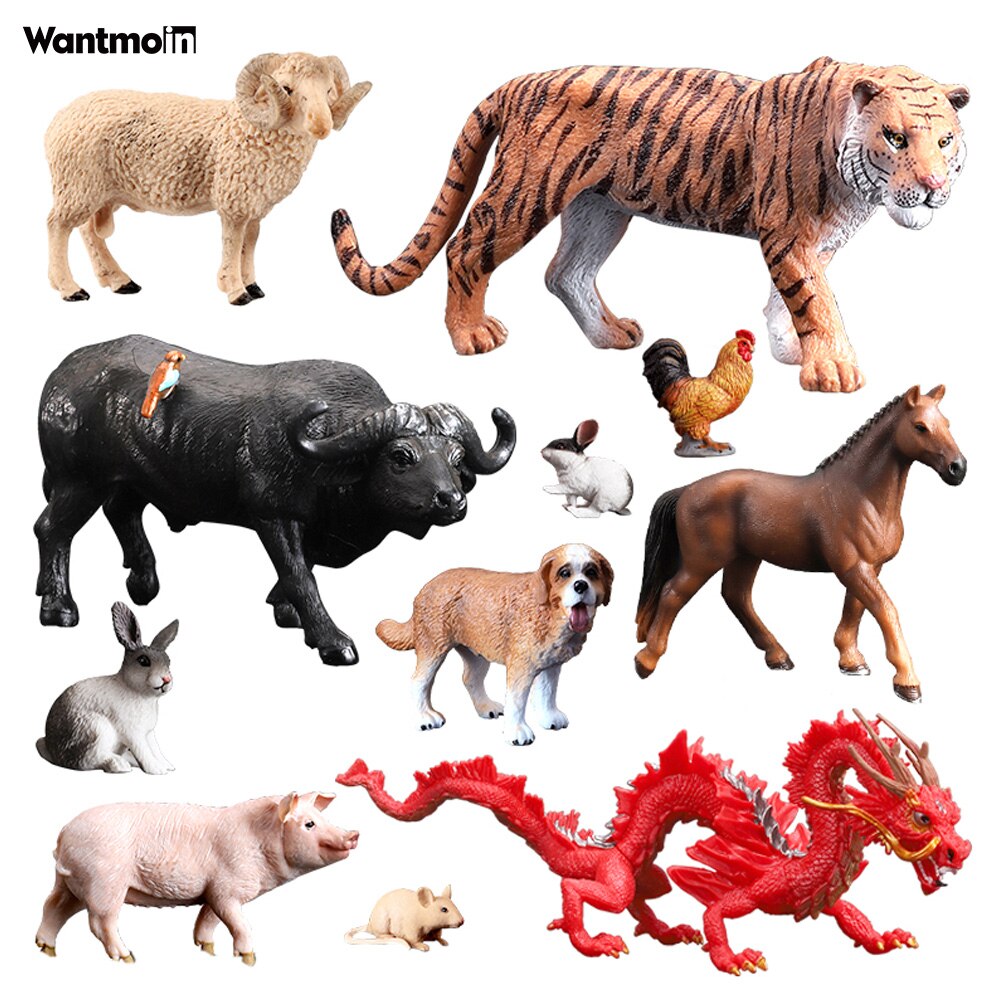 Wantmoin Een Effen Dier Model Set Van Twaalf Zodiac Ratten, Vee, Tijger, Konijn, snake En Pig Kinderen Speelgoed Cognitieve Model