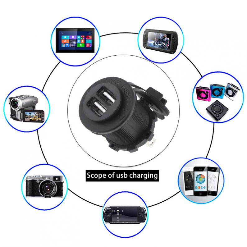 Motorfietsladers zwart 12v waterdichte sigarettenaansteker gps-aansluiting dubbele usb autolader mobiele telefoonlader voor in de auto