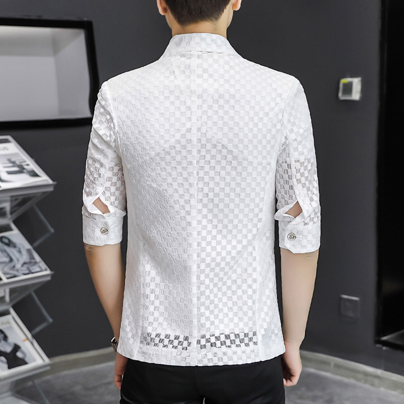 Summer Hollow Out Men Blazers Half Sleeve Slim Casual Suit Jacket Thin Sunscreen Business Street Wear Social Jacket Men Clothing