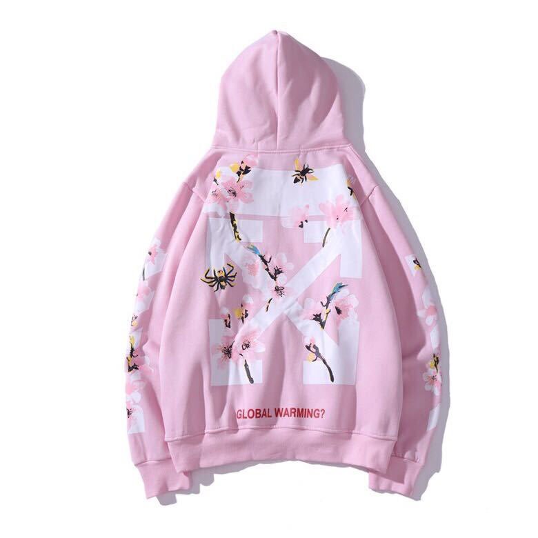 Hip Hop High Street Hoodie Men Sweatshirt Peach Flowers Print Hooded Fleece Harajuku White Pullover Couple Oversized Hoodie: Pink / M