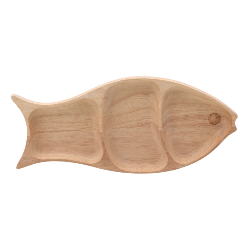Retro Multi Grid Storage Tray Display Plates Fish Shape Solid Wood Food Pan Plate Fruit Snack Dishes Pots Base Dinner Plate: Fish-shaped B