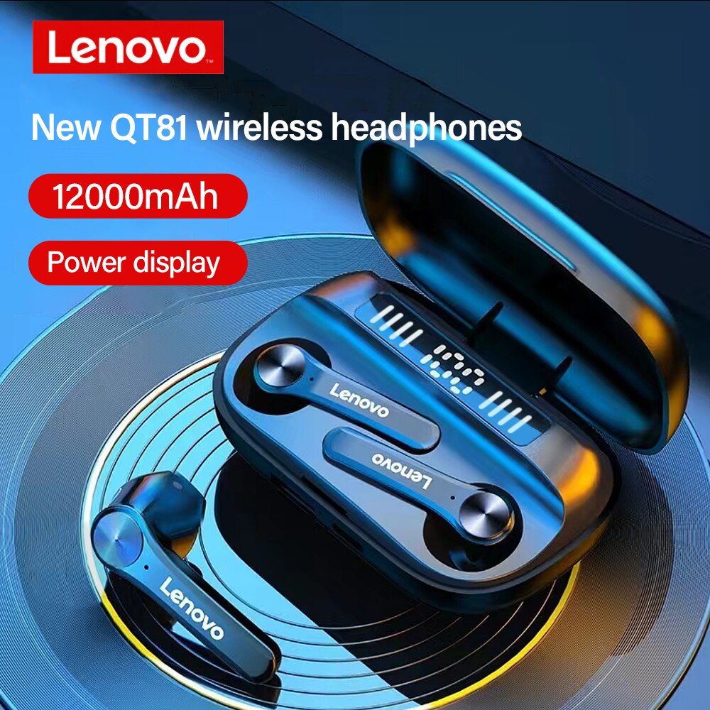 wireless headphones by Lenovo QT81 TWS Earphone bluetooth IPX4 Waterproof Sports HIFI Touch Button Headset with mic 1200mAh Box