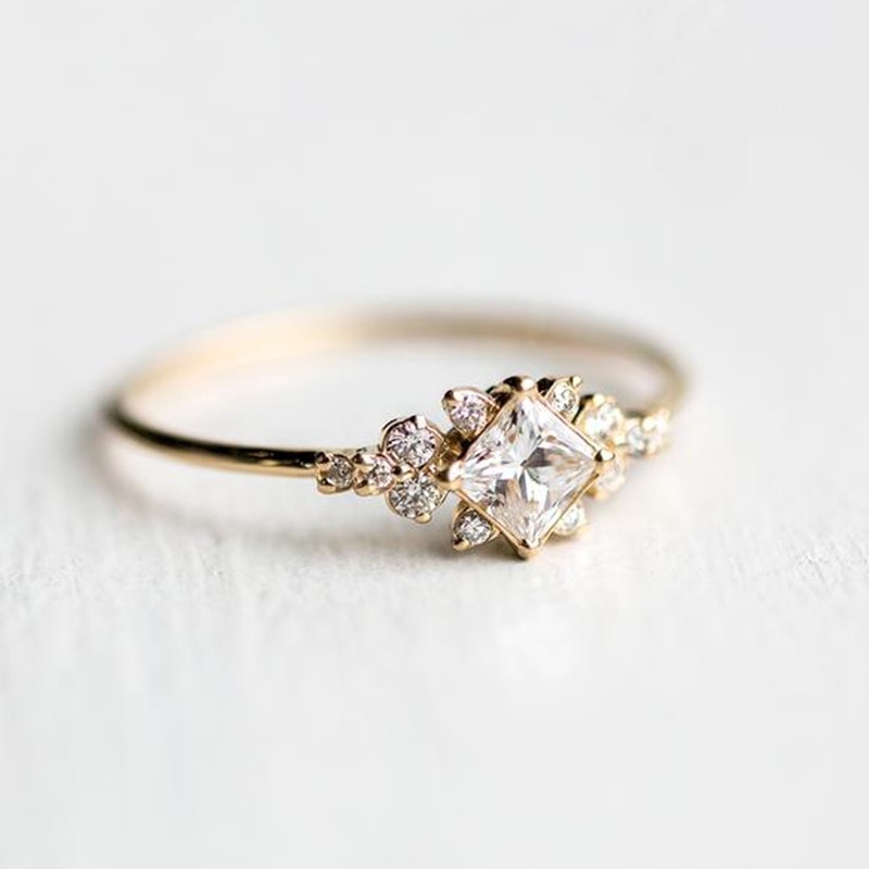 1Pc Oro di Modo Zircone Quadrato Sottile Larghezza Anelli di Cerimonia Nuziale per le Donne Del strass Anello di Fidanzamento per la Femmina Gioielli 6 7 8 9 #