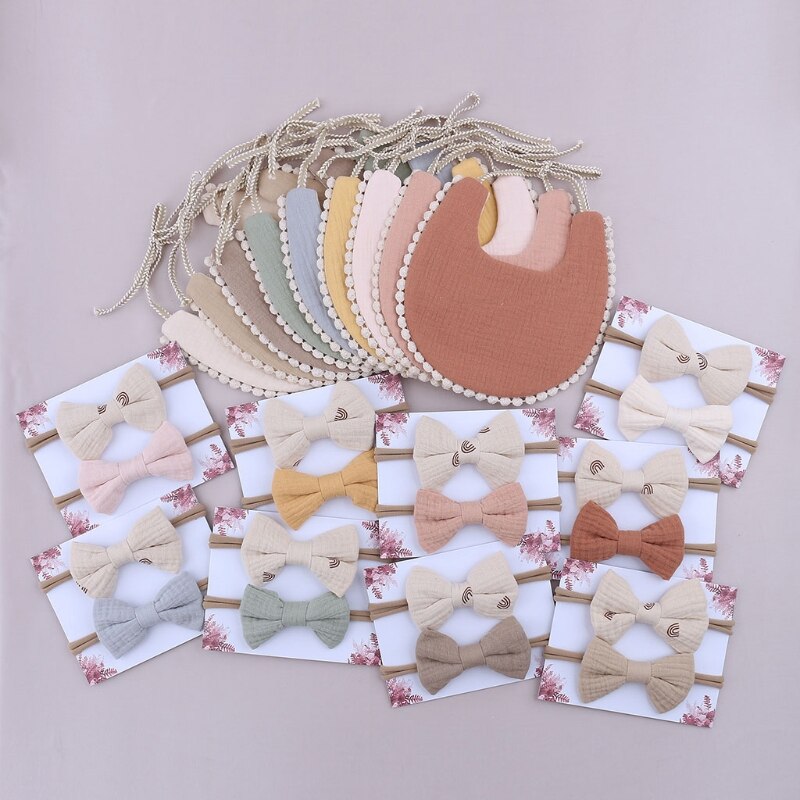 Asciugamano Saliva per bambini CORB con Kit fascia Bowknot 2 pezzi bavaglini per neonati in puro cotone regalo per nuovi genitori