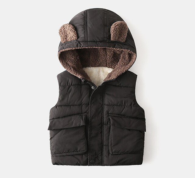 Gilet en doudoune avec capuche pour bébé,joli manteau d&#39;hiver sans manche en coton , à porter à l&#39;extérieur, pour garçon et fille, collection automne ,: Black / 18M