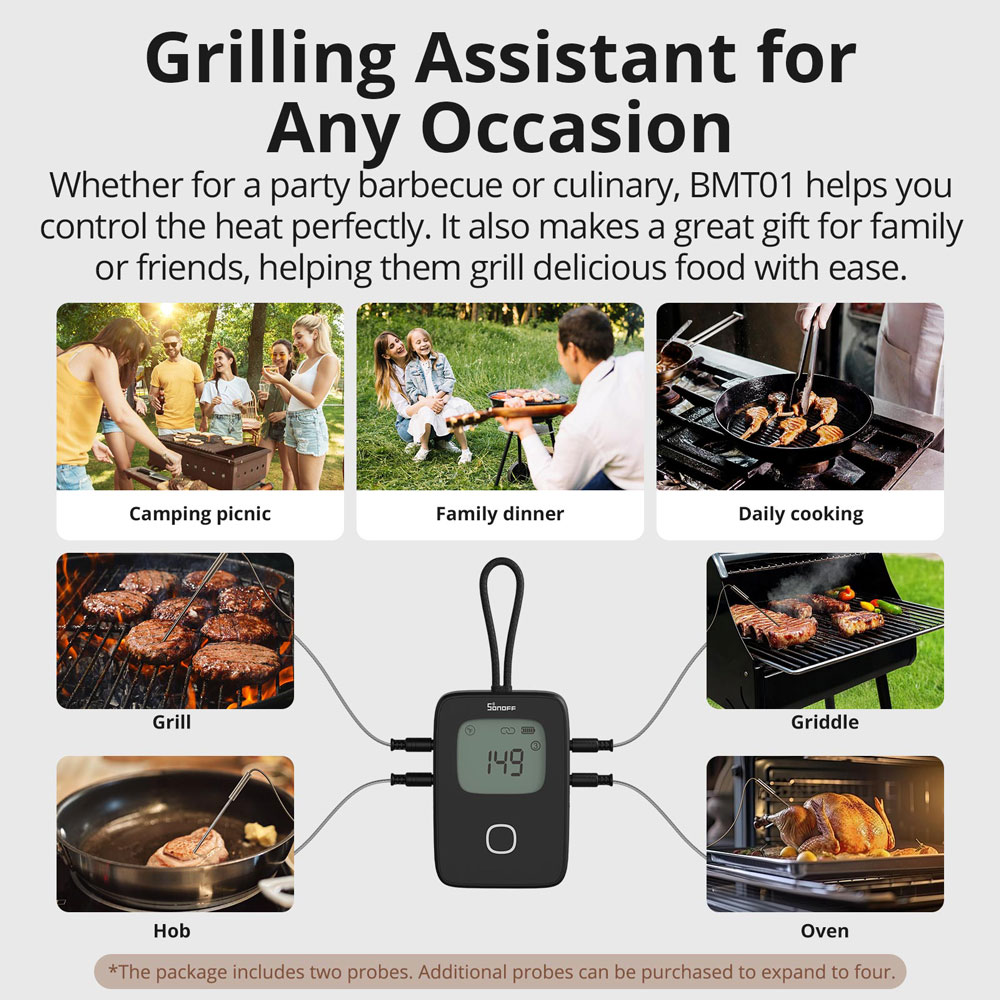 SONOFF BMT01 BBQ termometr do mięsa zdalne monitorowanie alarm temperatury grill piekarnik sonda do grillowania współpracuje z aplikacją eWeLink
