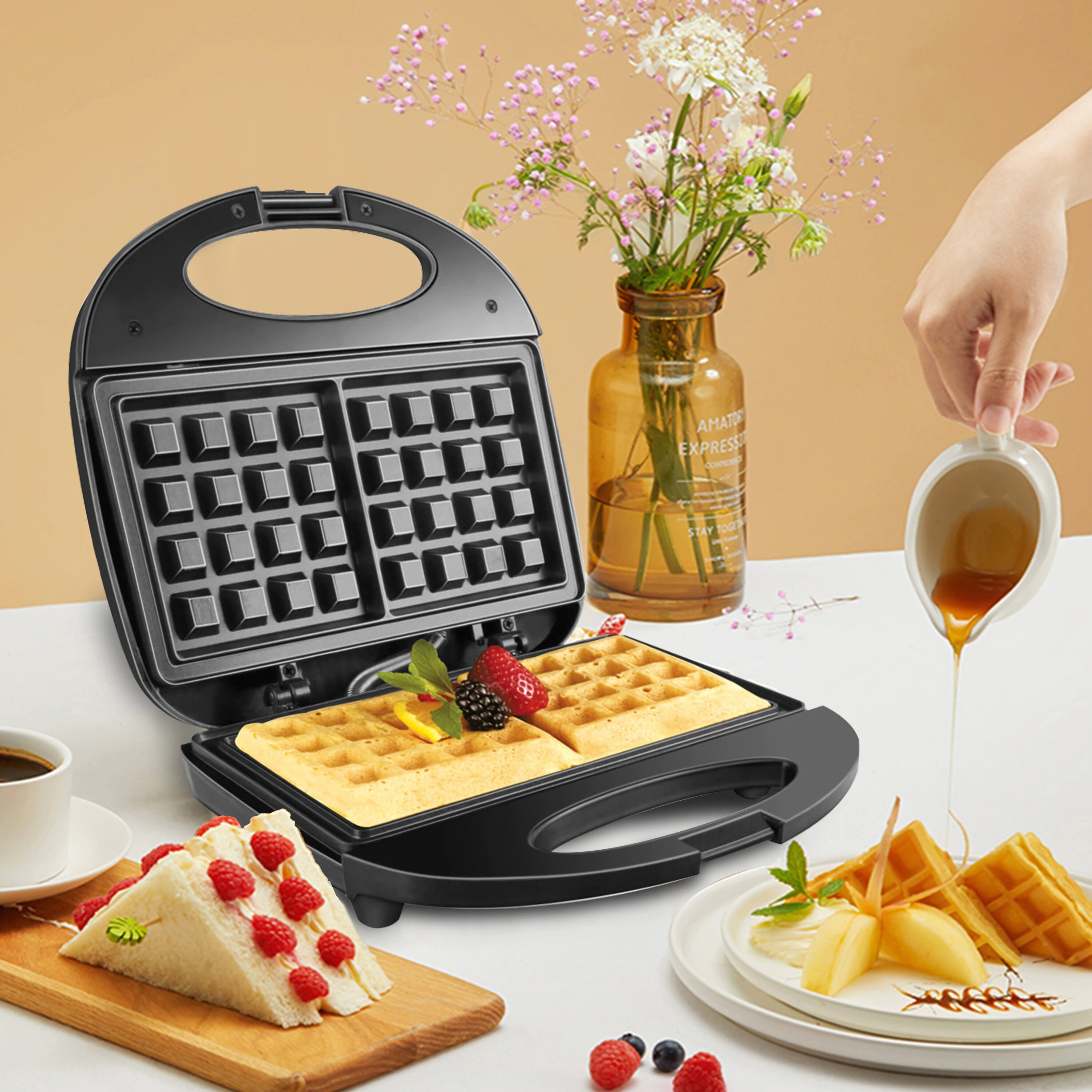 Máquina eléctrica para hacer Waffles, utensilio para hacer sándwiches de hierro de 750W, horno de huevo de burbujas, pasteles de nogal, para hacer el desayuno, pequeños electrodomésticos