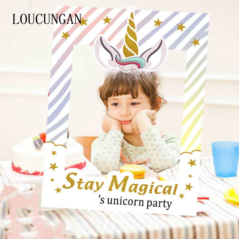 Photo Booth Frame Birthday Party Decorations Adult Kids Photobooth Props Baby Shower Unicorn Birthday Party Photo Accessories